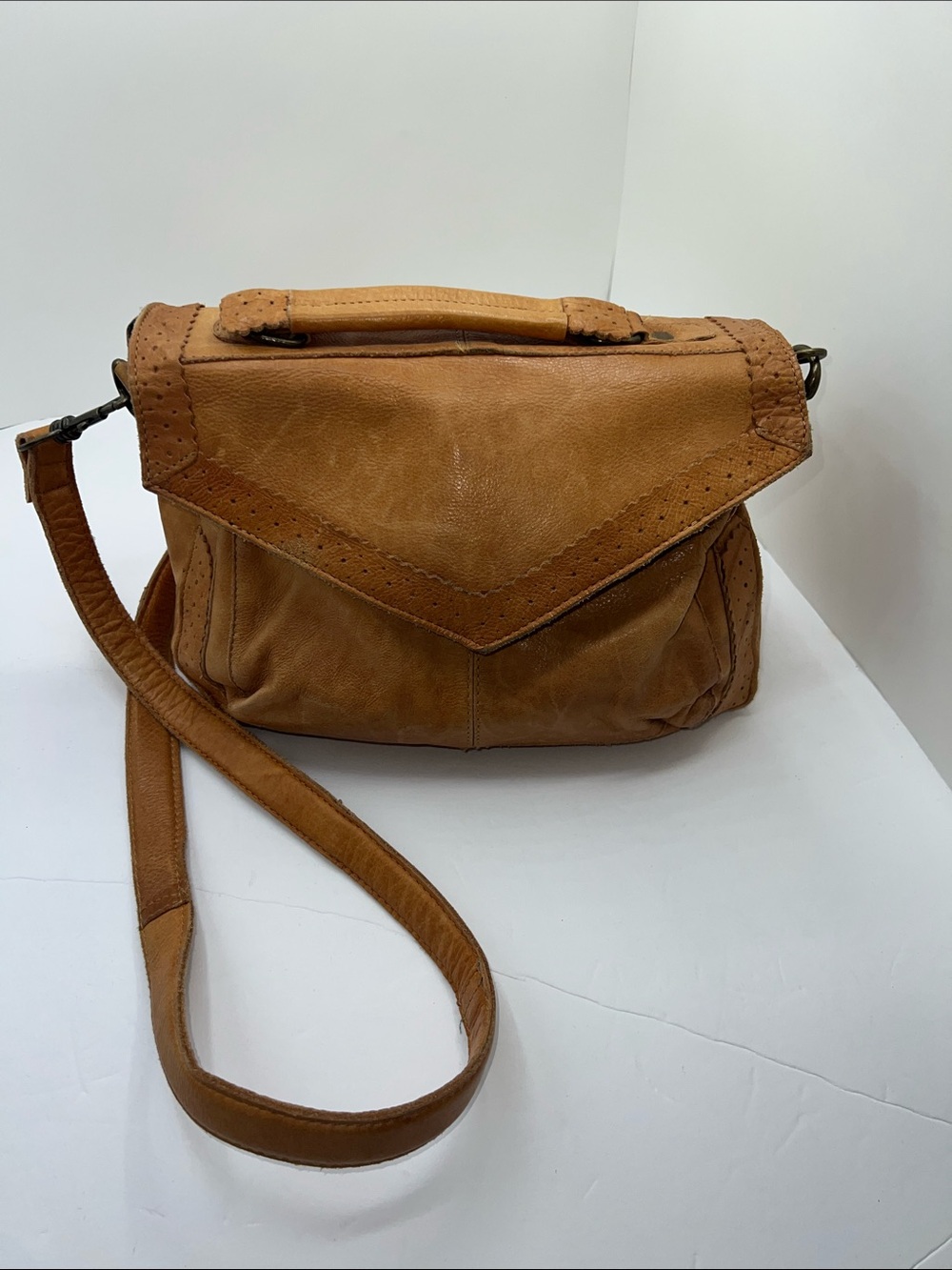 Topshop Tan Leather Crossbody Bag with Scalloped edges